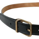 Dolce & Gabbana Black Calf Leather Gold Metal Buckle Belt BEL9124-90