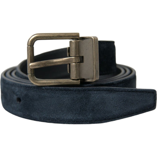 Dolce & Gabbana Blue Suede Leather Gold Metal Buckle Belt BEL9125-105