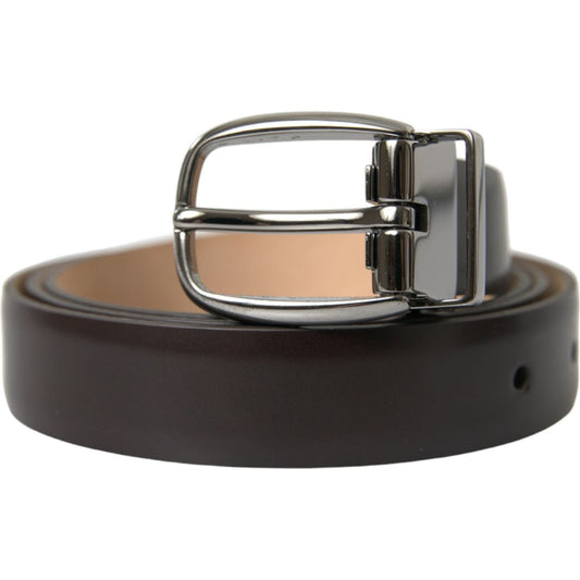 Dolce & Gabbana Dark Brown Leather Silver Metal Buckle Belt BEL9123-110