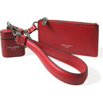 Dolce & Gabbana Red Leather Silver Metal Logo Strap Pouch Airpods Case SMY101285