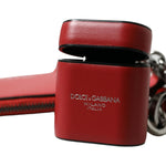 Dolce & Gabbana Red Leather Silver Metal Logo Strap Pouch Airpods Case SMY101285