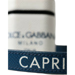 Dolce & Gabbana White Blue Calf Leather Logo Print Strap Airpods Case SMY101238