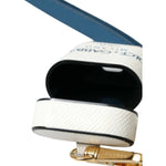 Dolce & Gabbana White Blue Calf Leather Logo Print Strap Airpods Case SMY101238