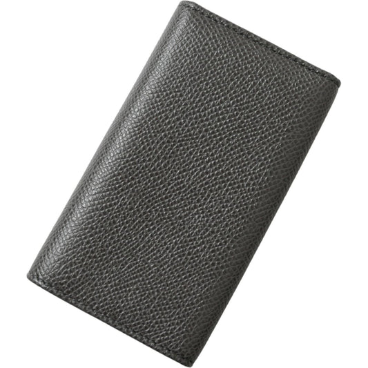 Dolce & Gabbana Gray Leather Silver Metal Logo Plaque Trifold Keyring SMY101305