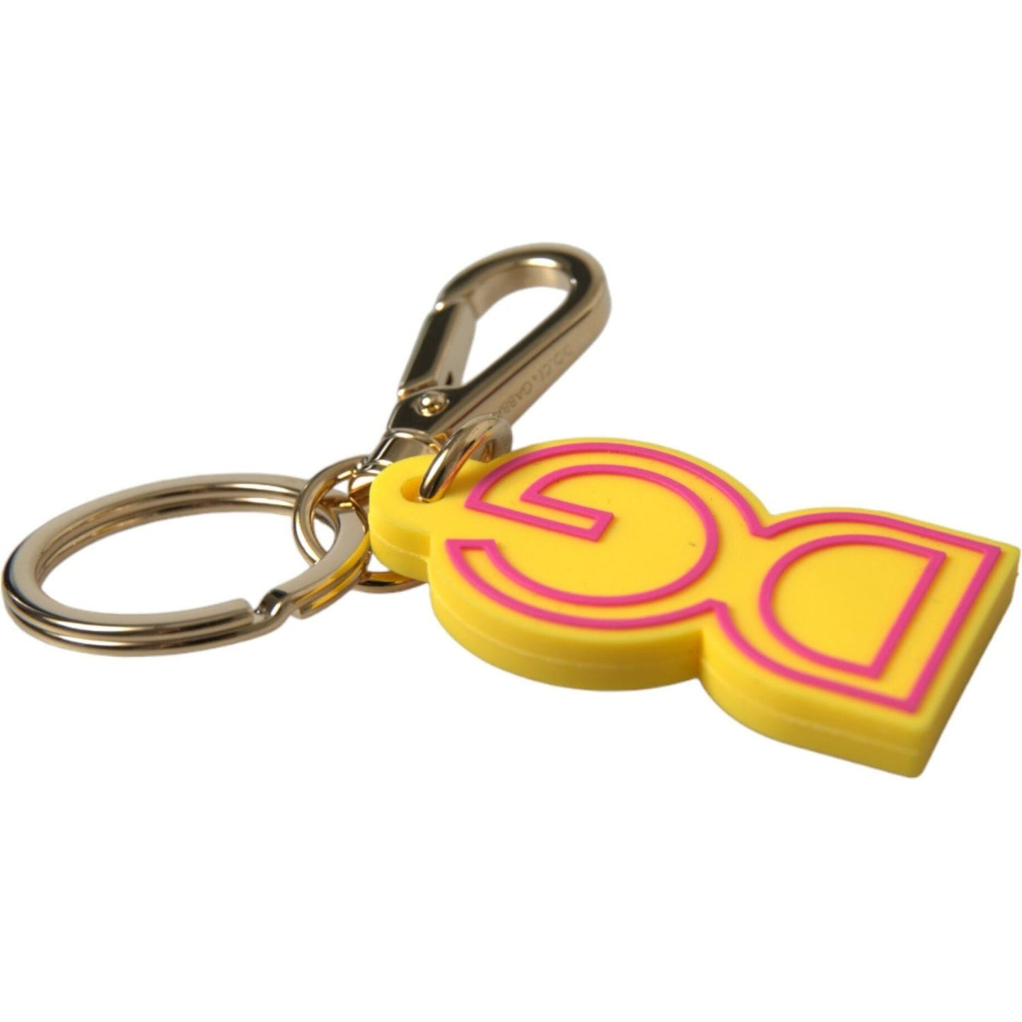 Dolce & Gabbana Yellow Rubber Gold Tone Metal DG Logo Keyring Keychain
