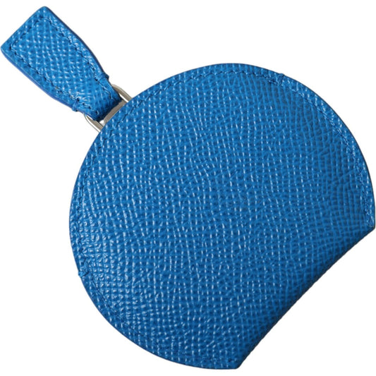 Dolce & Gabbana Blue Calfskin Leather Round Logo Hand Mirror Holder SMY101230