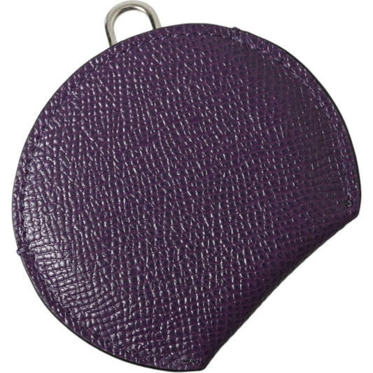Dolce & Gabbana Purple Calfskin Leather Round Logo Hand Mirror Holder SMY101352