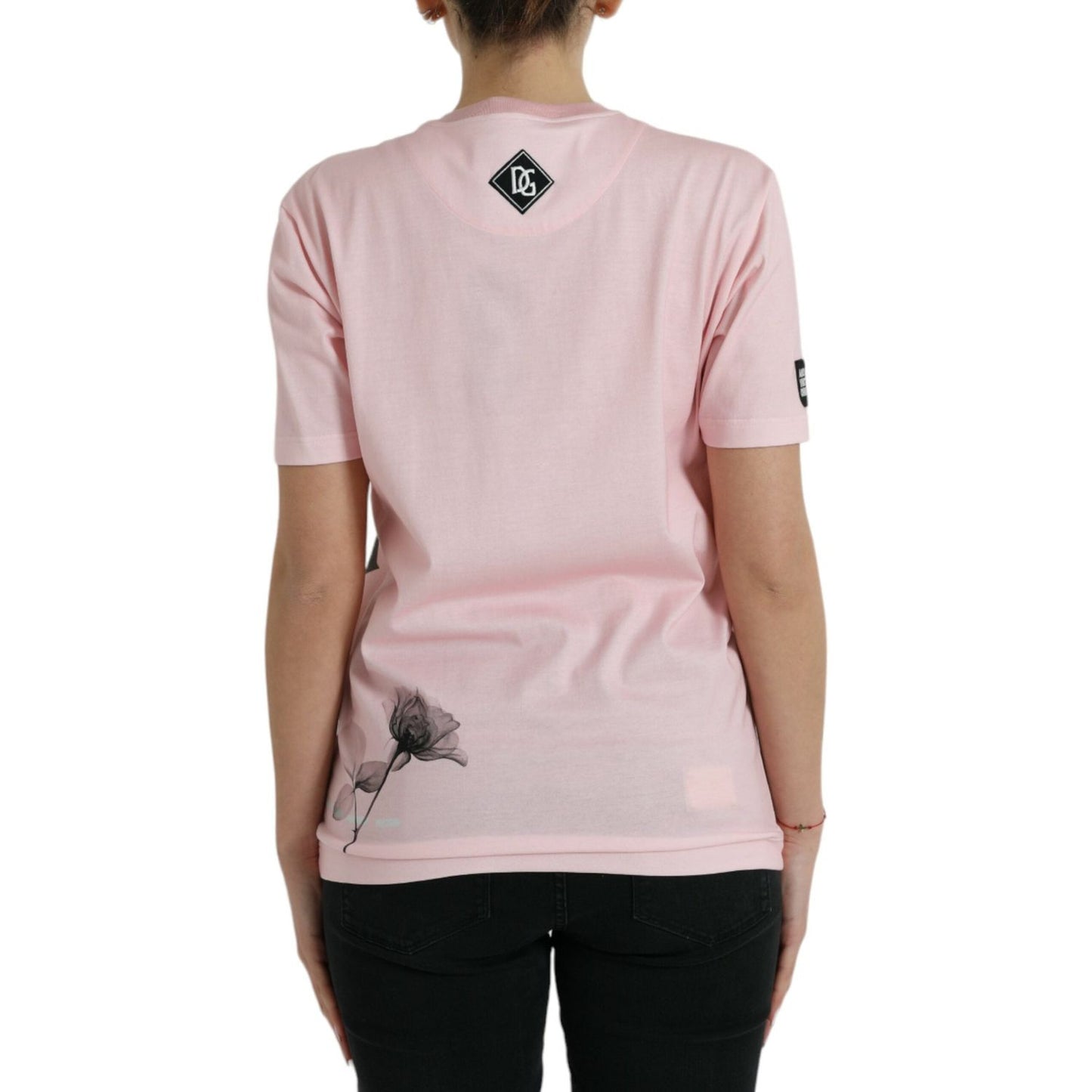 Dolce & Gabbana Pink Floral Print Cotton Short Sleeves T-shirt