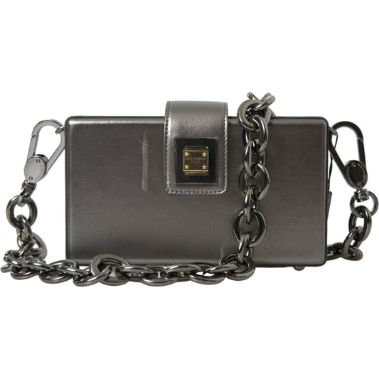 Dolce & Gabbana Metallic Gray Calfskin Leather DG BOX Shoulder Bag BAG1135