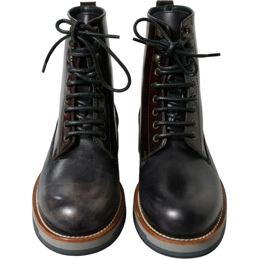Dolce & Gabbana Black Leather Military Combat Boots Shoes MV5573-40