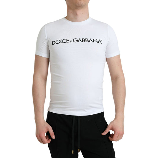 Dolce & Gabbana White Logo Print Cotton Crew Neck T-shirt TSH84588-44
