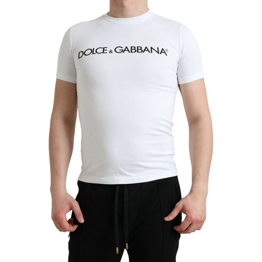 Dolce & Gabbana White Logo Print Cotton Crew Neck T-shirt TSH84588-44