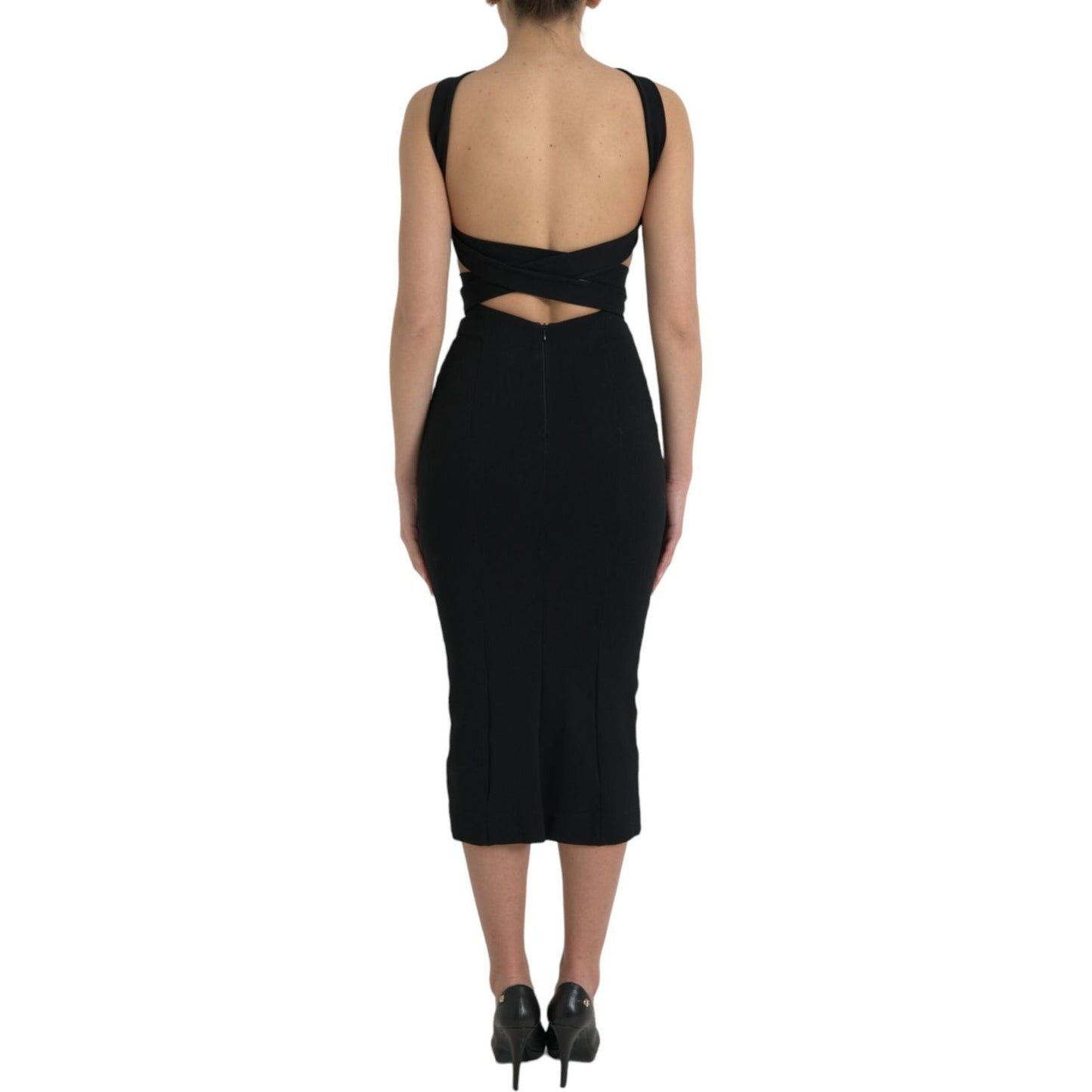 Dolce & Gabbana Black Sheath Halter Sleeveless Midi Dress DR281128-40