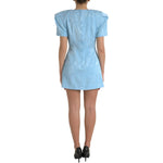 Dolce & Gabbana Light Blue Floral Jacquard Puff Sleeve Mini Dress DR281143-44