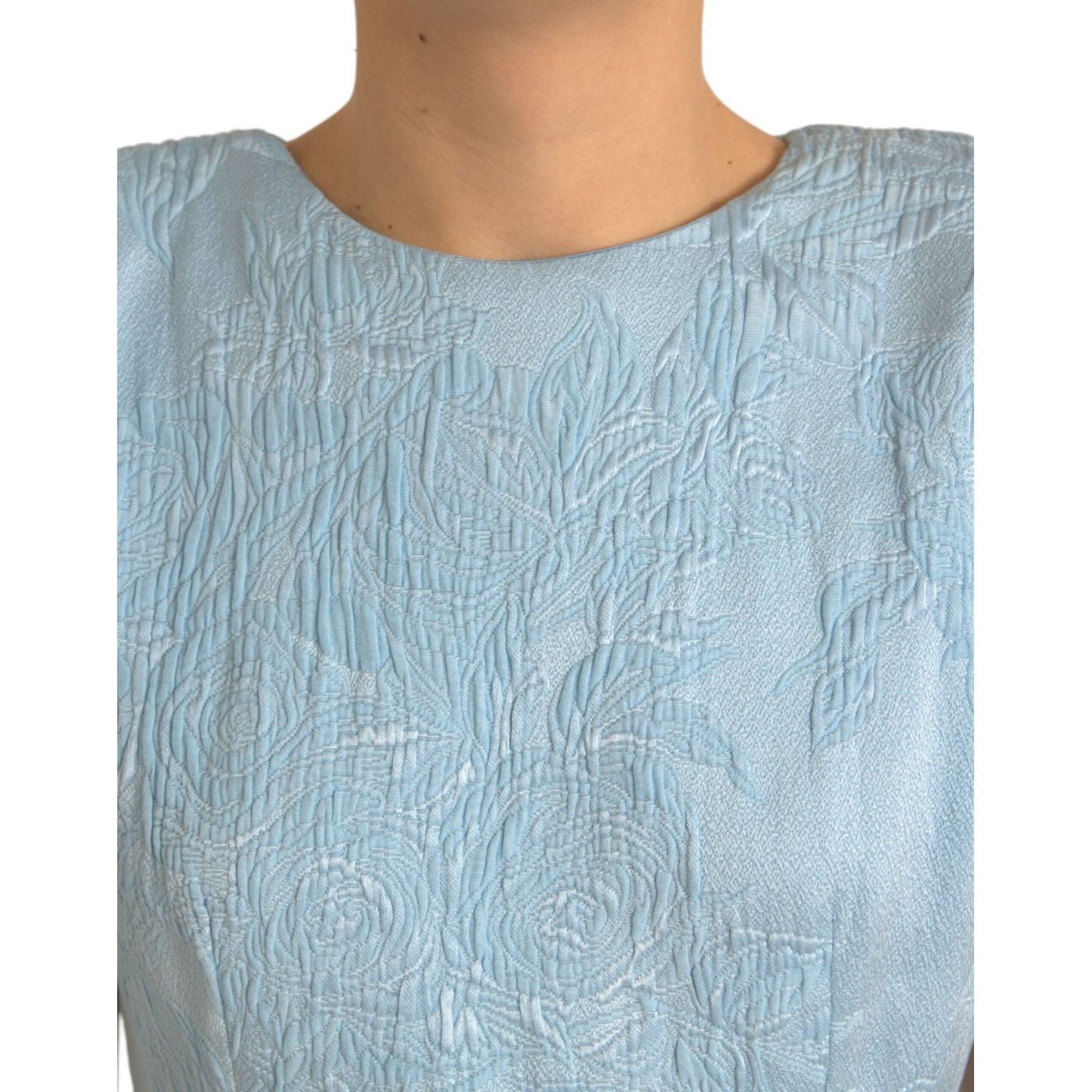 Dolce & Gabbana Light Blue Floral Jacquard Puff Sleeve Mini Dress DR281143-44