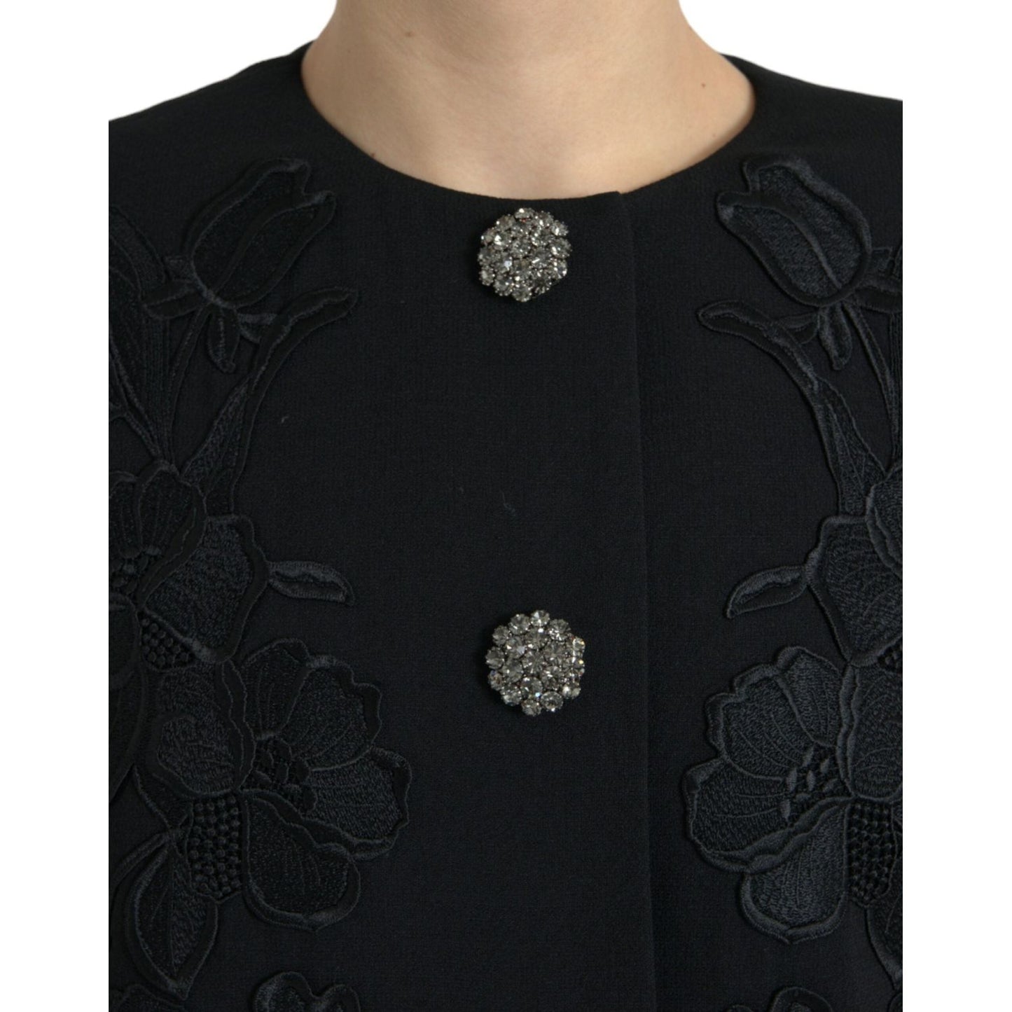 Dolce & Gabbana Black Floral Wool Button Embellished Jacket JKT3801-38