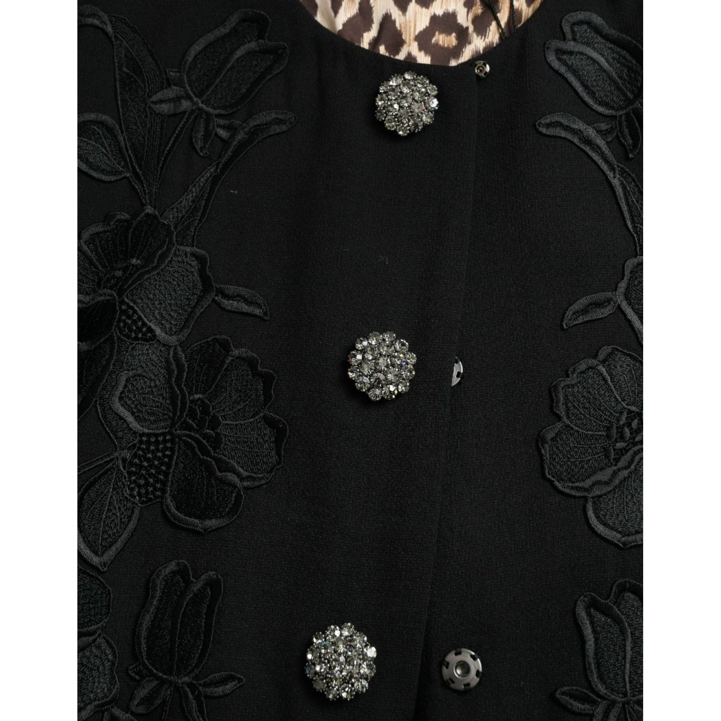 Dolce & Gabbana Black Floral Wool Button Embellished Jacket JKT3801-38