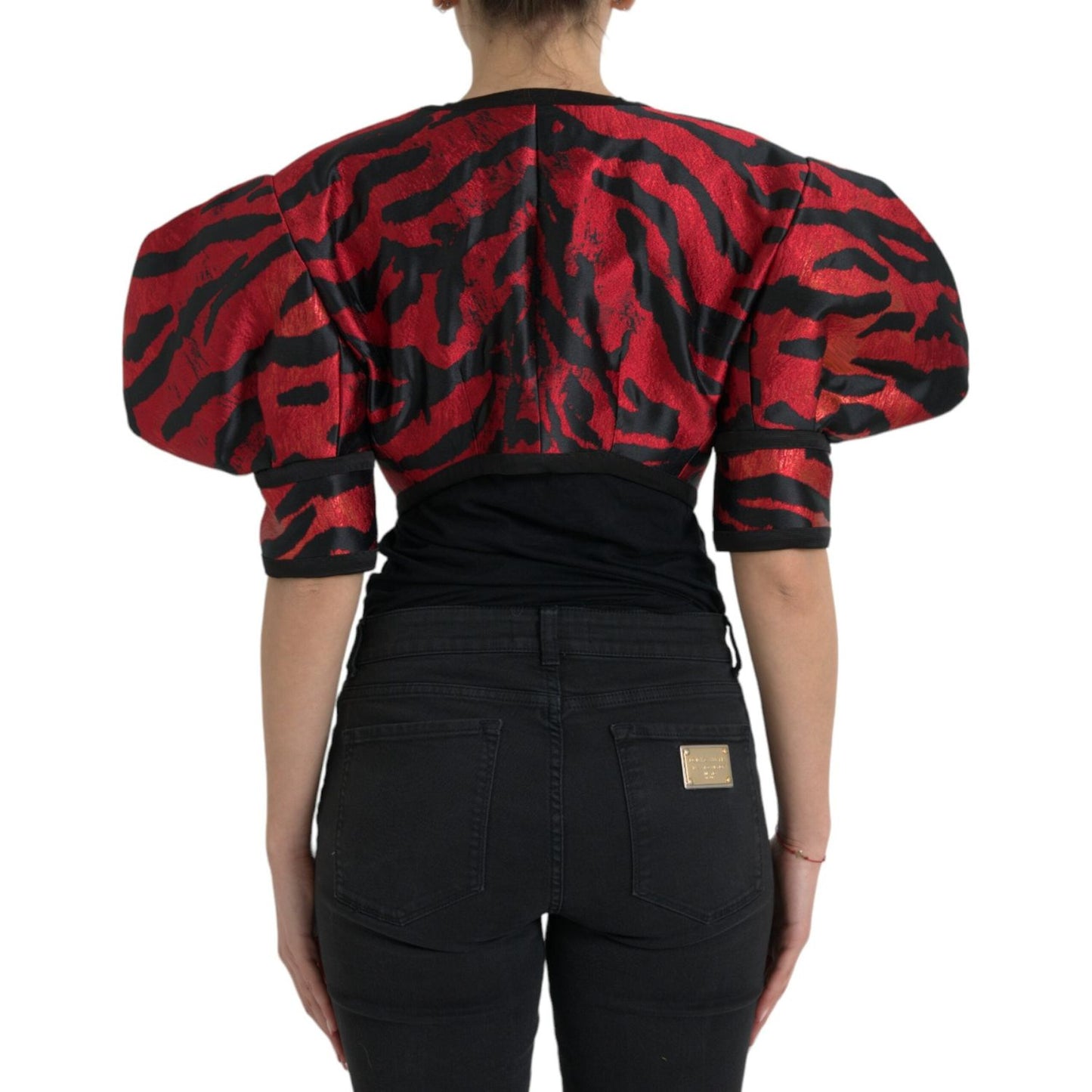 Dolce & Gabbana Black Red Patterned Cropped Coat Jacket JKT4058-46