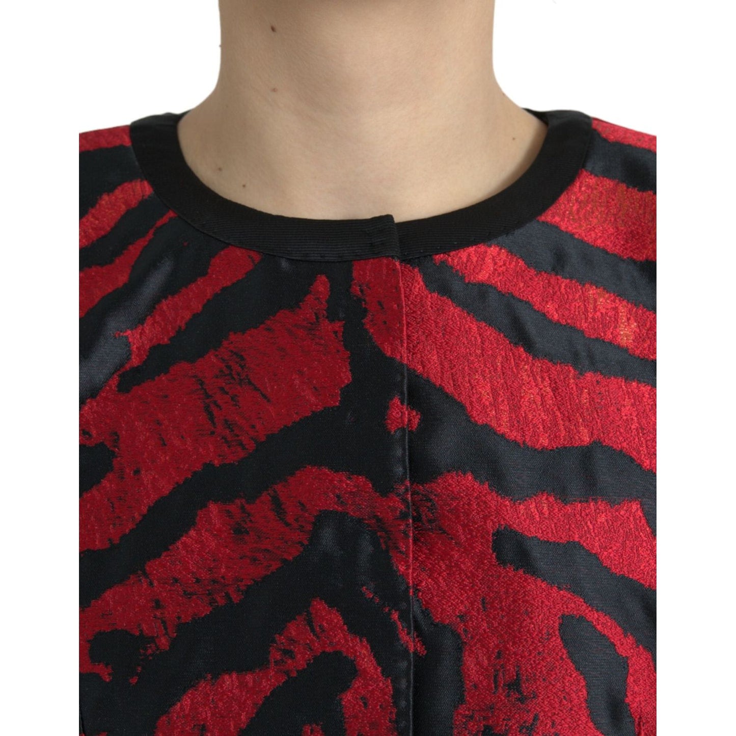 Dolce & Gabbana Black Red Patterned Cropped Coat Jacket JKT4058-46