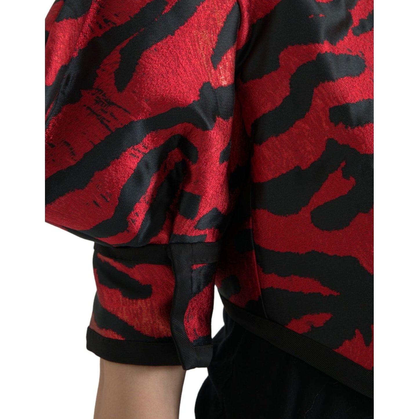 Dolce & Gabbana Black Red Patterned Cropped Coat Jacket JKT4058-46