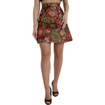 Dolce & Gabbana Maroon Floral Jacquard A-line Mini Skirt SKI1982-40