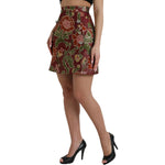 Dolce & Gabbana Maroon Floral Jacquard A-line Mini Skirt SKI1982-40