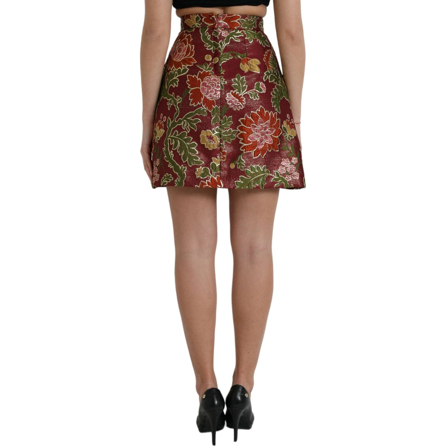 Dolce & Gabbana Maroon Floral Jacquard A-line Mini Skirt SKI1982-40