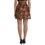 Dolce & Gabbana Maroon Floral Jacquard A-line Mini Skirt SKI1982-40