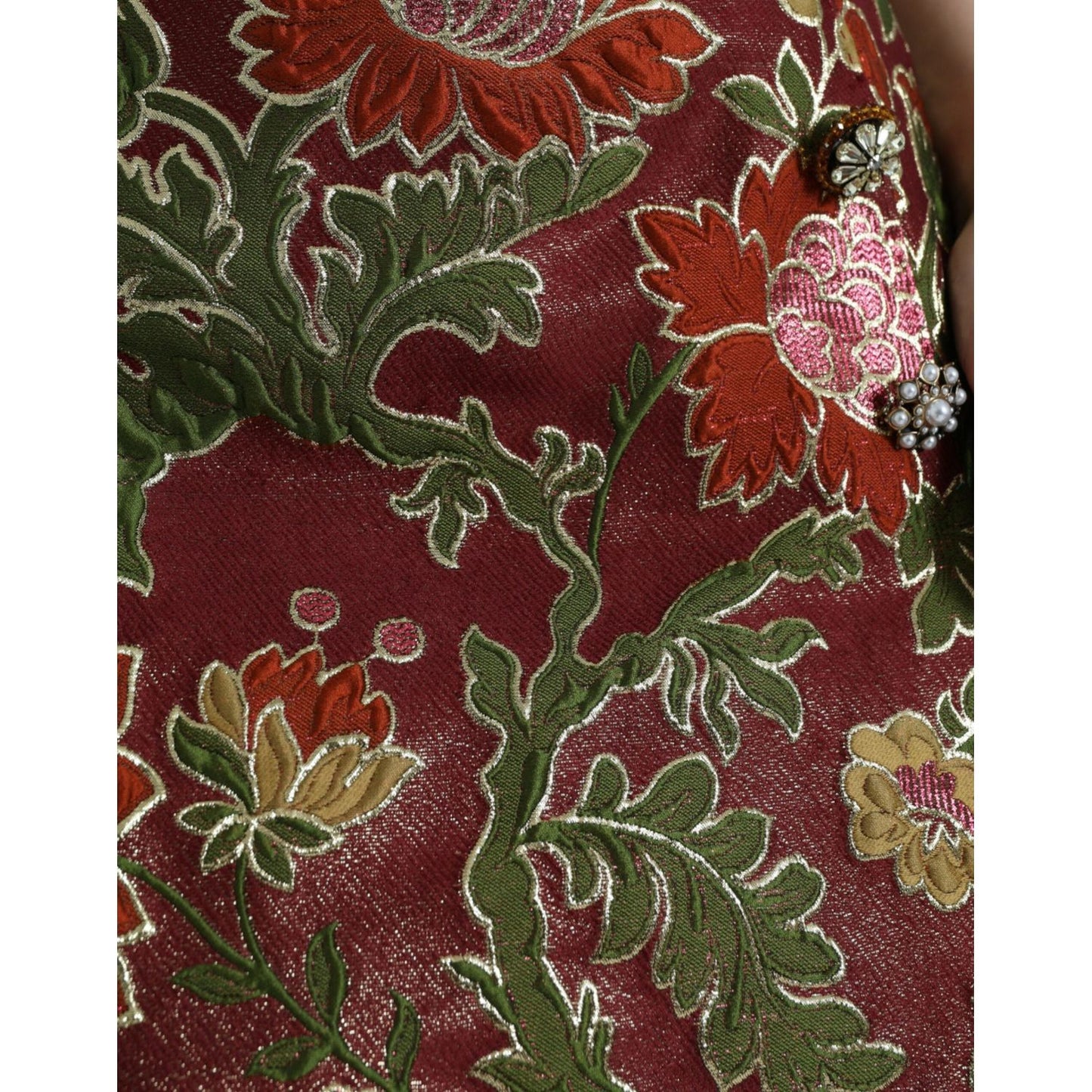 Dolce & Gabbana Maroon Floral Jacquard A-line Mini Skirt SKI1982-40
