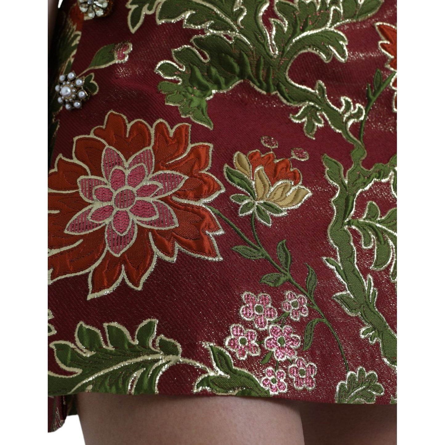 Dolce & Gabbana Maroon Floral Jacquard A-line Mini Skirt SKI1982-40