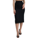 Dolce & Gabbana Black Wool High Waist Pencil Cut Midi Skirt SKI2002-40