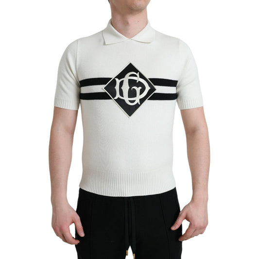 Dolce & Gabbana White DG Logo Collared Henley Shirt T-shirt TSH84663-42