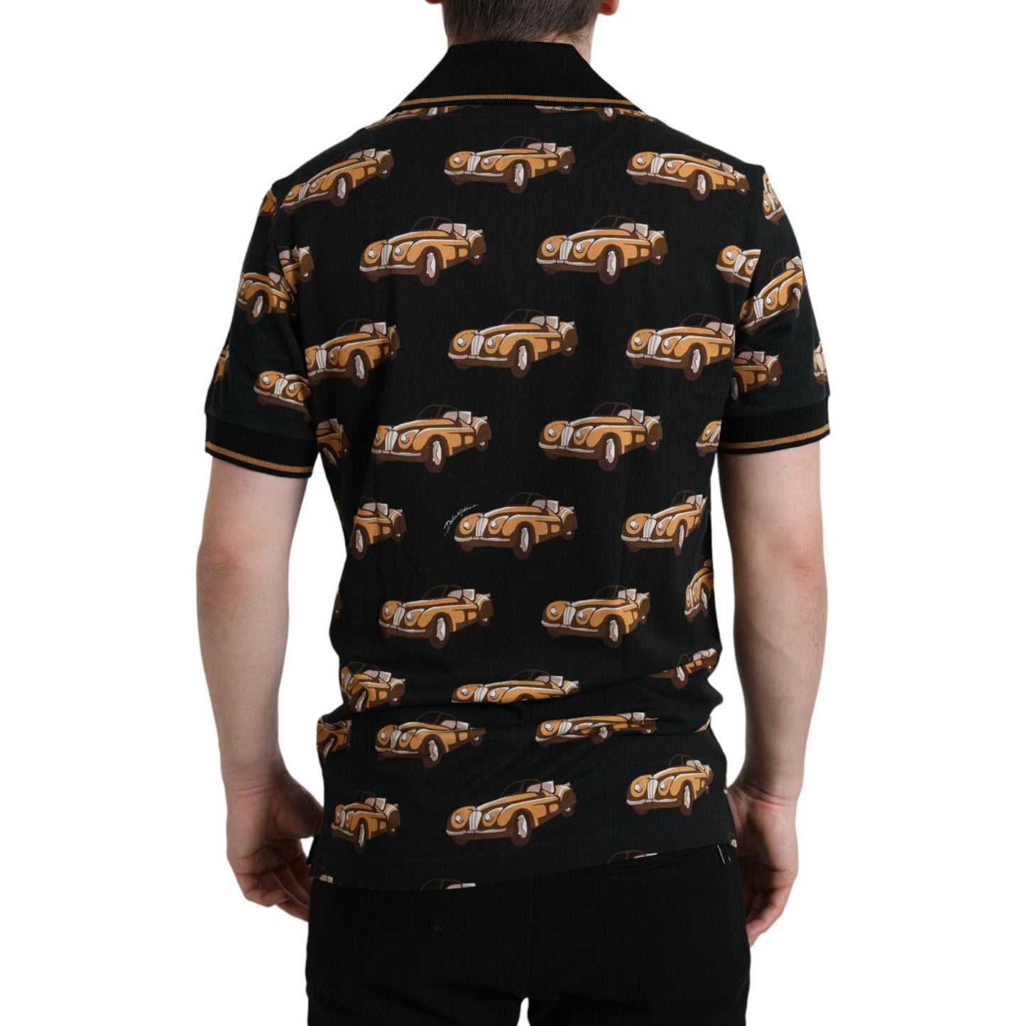 Dolce & Gabbana Black Car Print Short Sleeve Polo T-shirt TSH84669-52