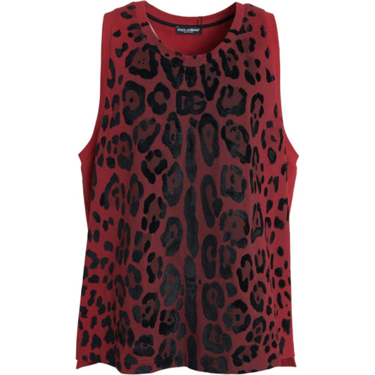 Dolce & Gabbana Red Leopard Print Sleeveless Tank T-shirt TSH85085-54