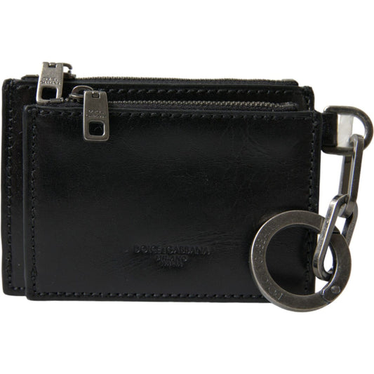 Dolce & Gabbana Black Leather Zip Logo Keyring Coin Purse Keyring Wallet SMY101292