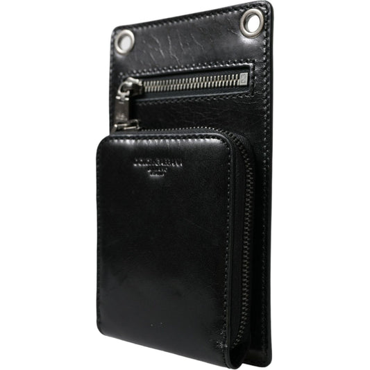 Dolce & Gabbana Wallet Black Horse Leather Zip Logo Cross Body Phone Slot SMY101297