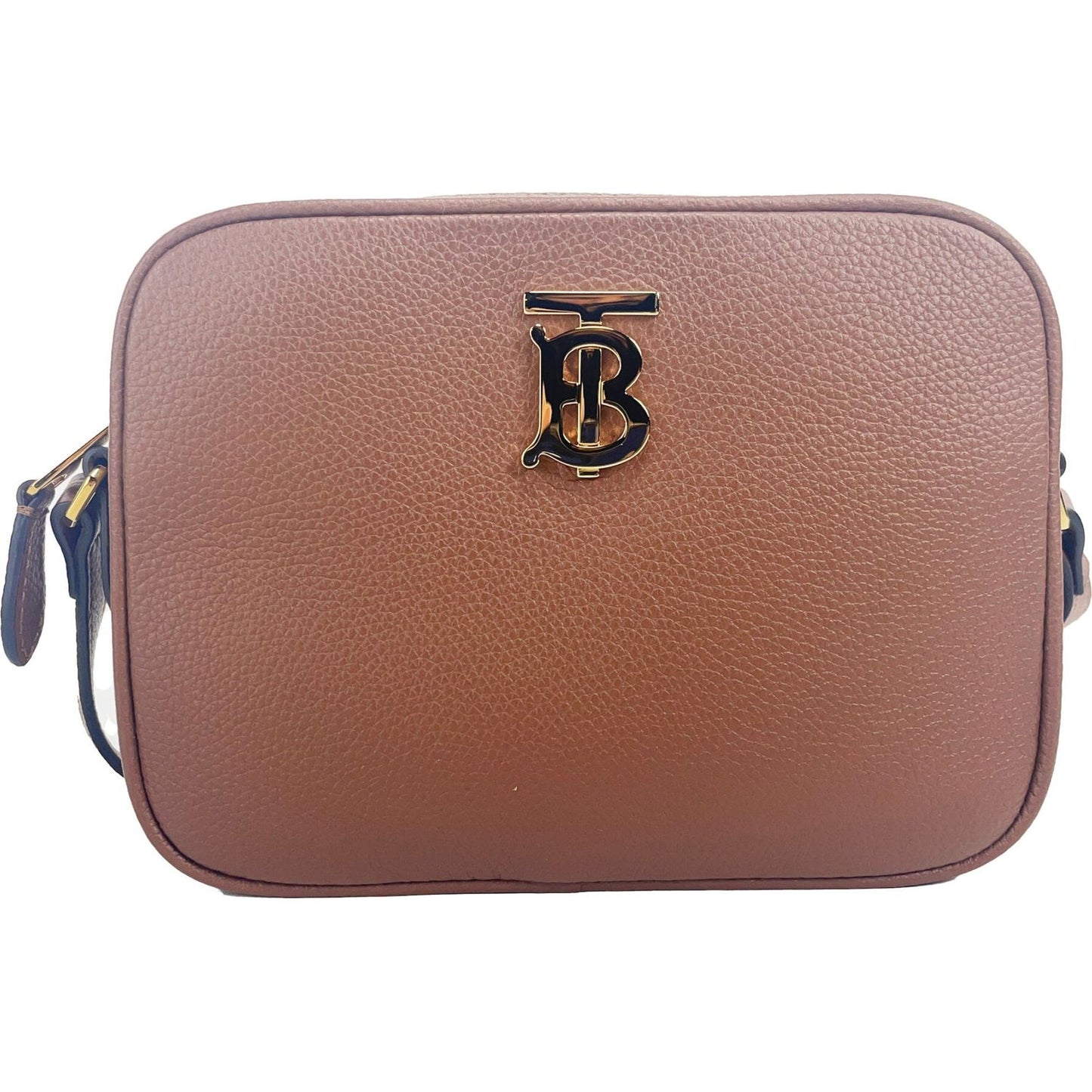 Burberry Small Leather Tan Camera Crossbody TB Logo Bag 7410