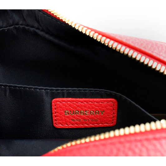 Burberry Small Branded Bright Red Grainy Leather Camera Crossbody Bag 35029