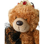 Dolce & Gabbana Brown Teddy Bear Gold Crystal Crown Hair Band Diadem SMY101423