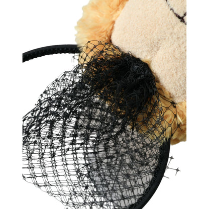 Dolce & Gabbana Brown Teddy Bear Gold Crystal Crown Hair Band Diadem