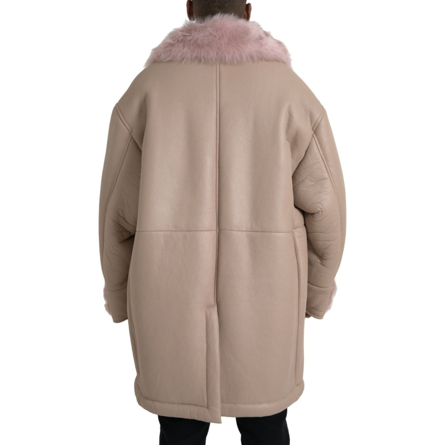 Dolce & Gabbana Beige Pink Lamb Leather Shearling Coat Jacket JKT3853-52