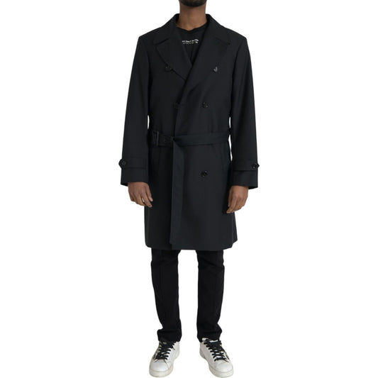Dolce & Gabbana Black Double Breasted Trench Coat Jacket JKT3857-50