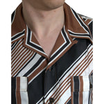 Dolce & Gabbana Brown White Silk Striped Short Sleeve Shirt TSH84691-40
