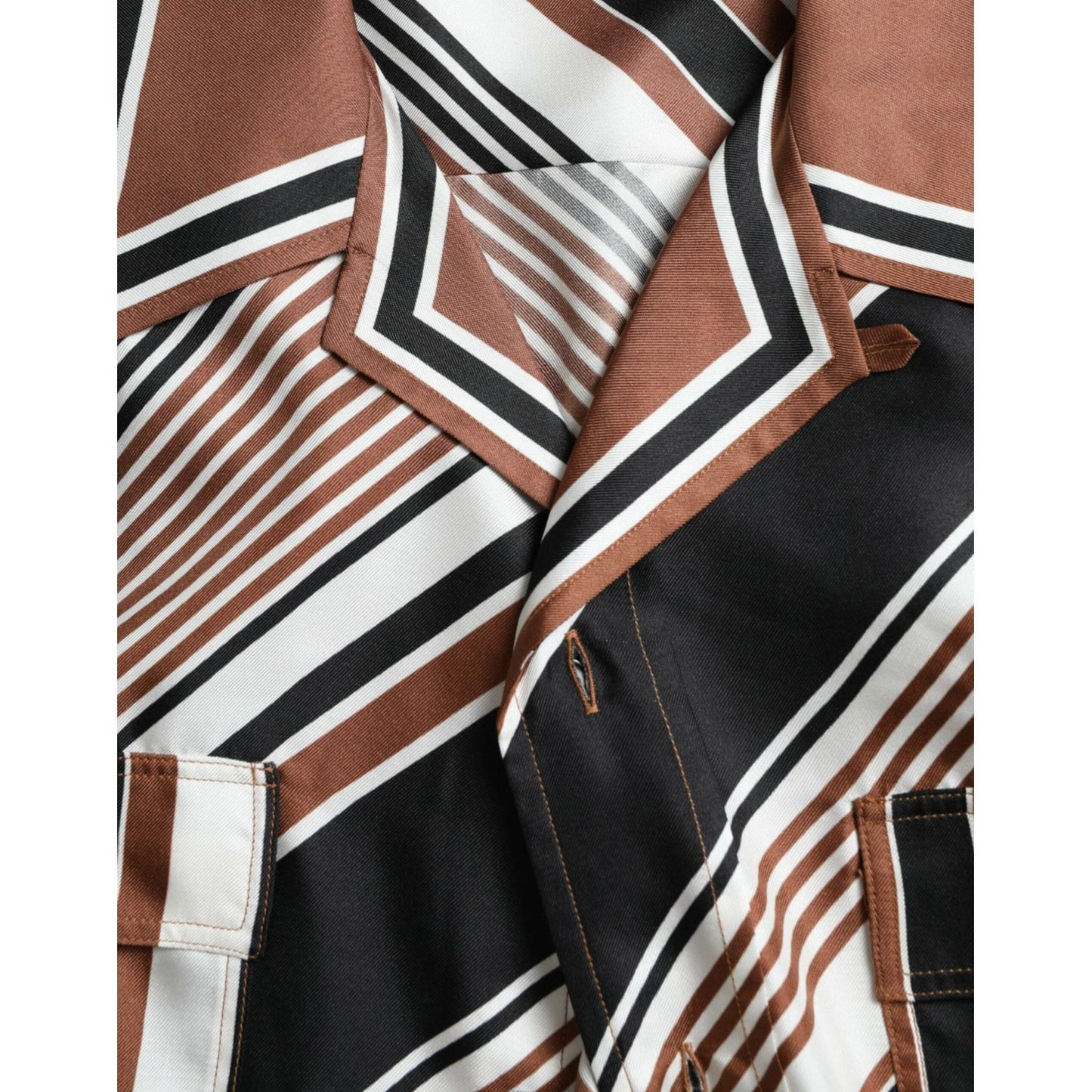 Dolce & Gabbana Brown White Silk Striped Short Sleeve Shirt TSH84691-40