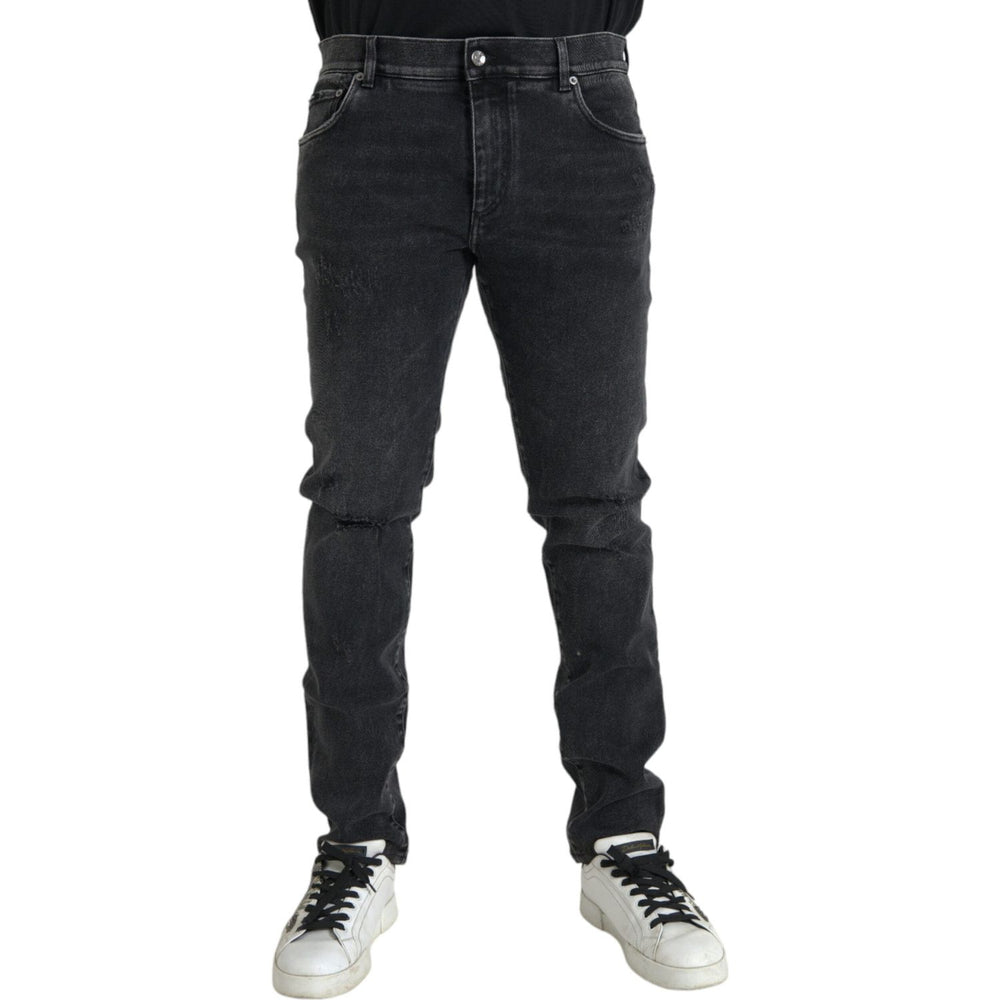 Dolce & Gabbana Gray Cotton Stretch Skinny Denim Logo Jeans PAN75280-56