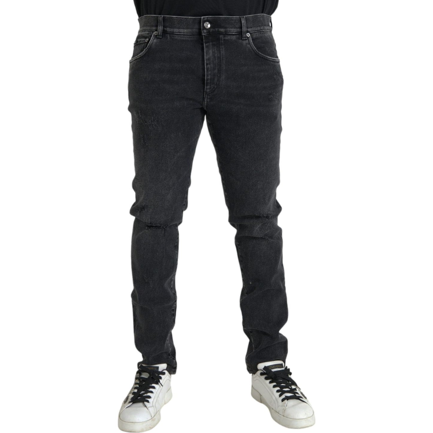 Dolce & Gabbana Gray Cotton Stretch Skinny Denim Logo Jeans PAN75280-56