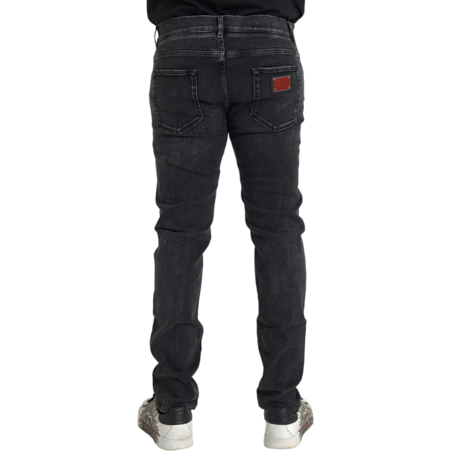 Dolce & Gabbana Gray Cotton Stretch Skinny Denim Logo Jeans PAN75280-56