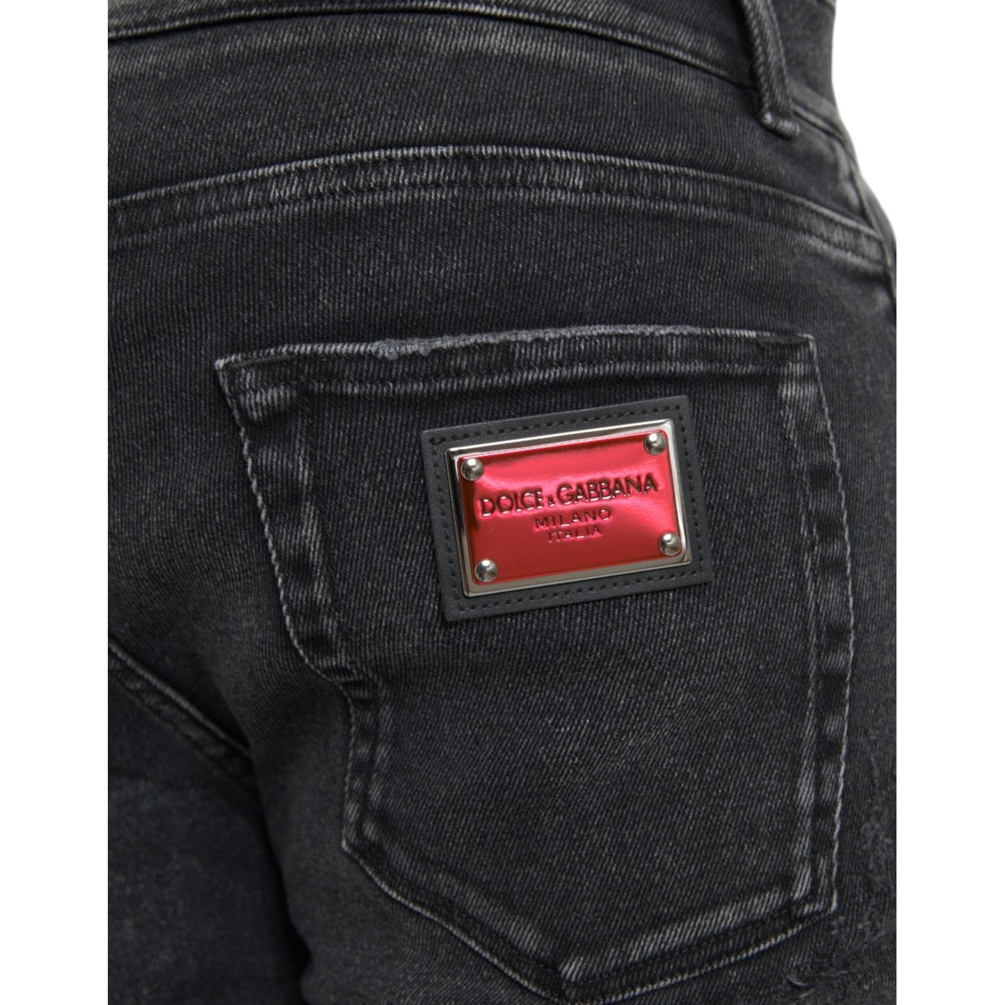 Dolce & Gabbana Gray Cotton Stretch Skinny Denim Logo Jeans PAN75280-56