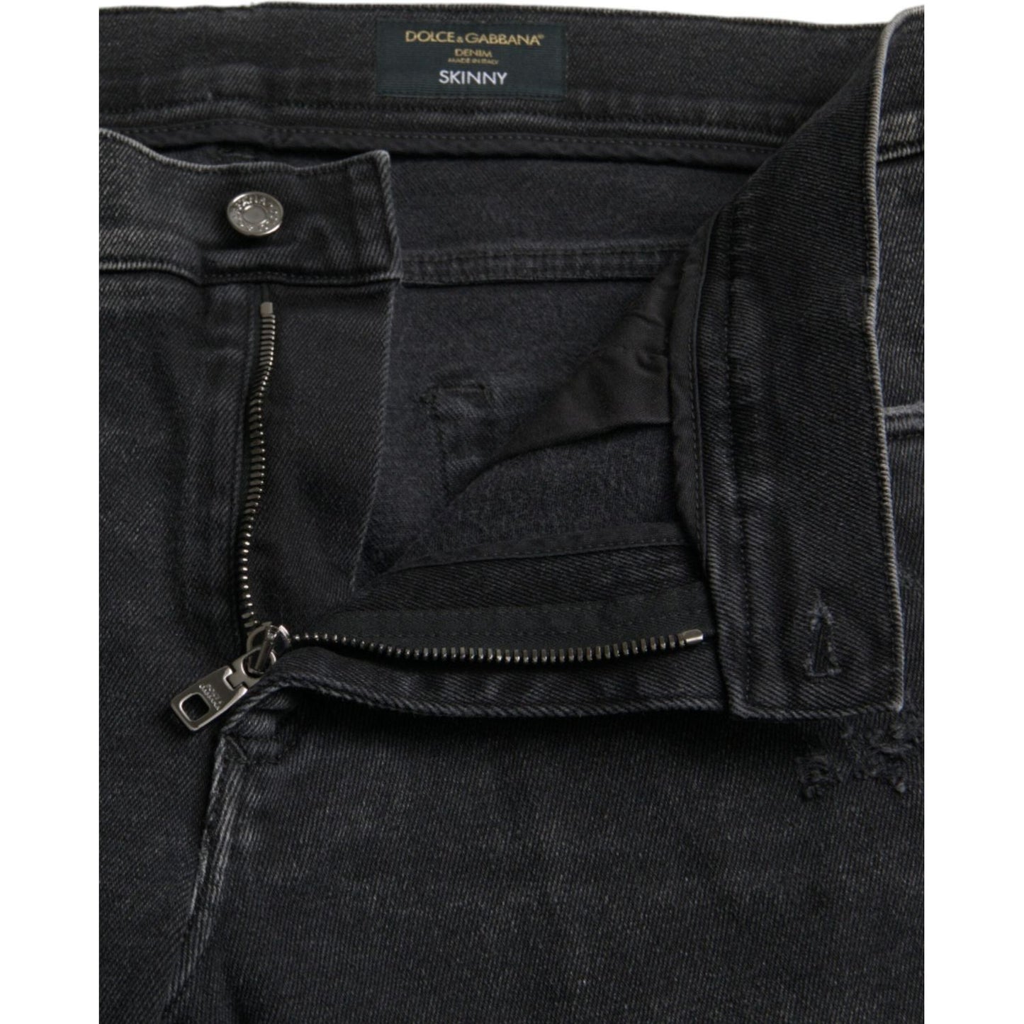 Dolce & Gabbana Gray Cotton Stretch Skinny Denim Logo Jeans PAN75280-56