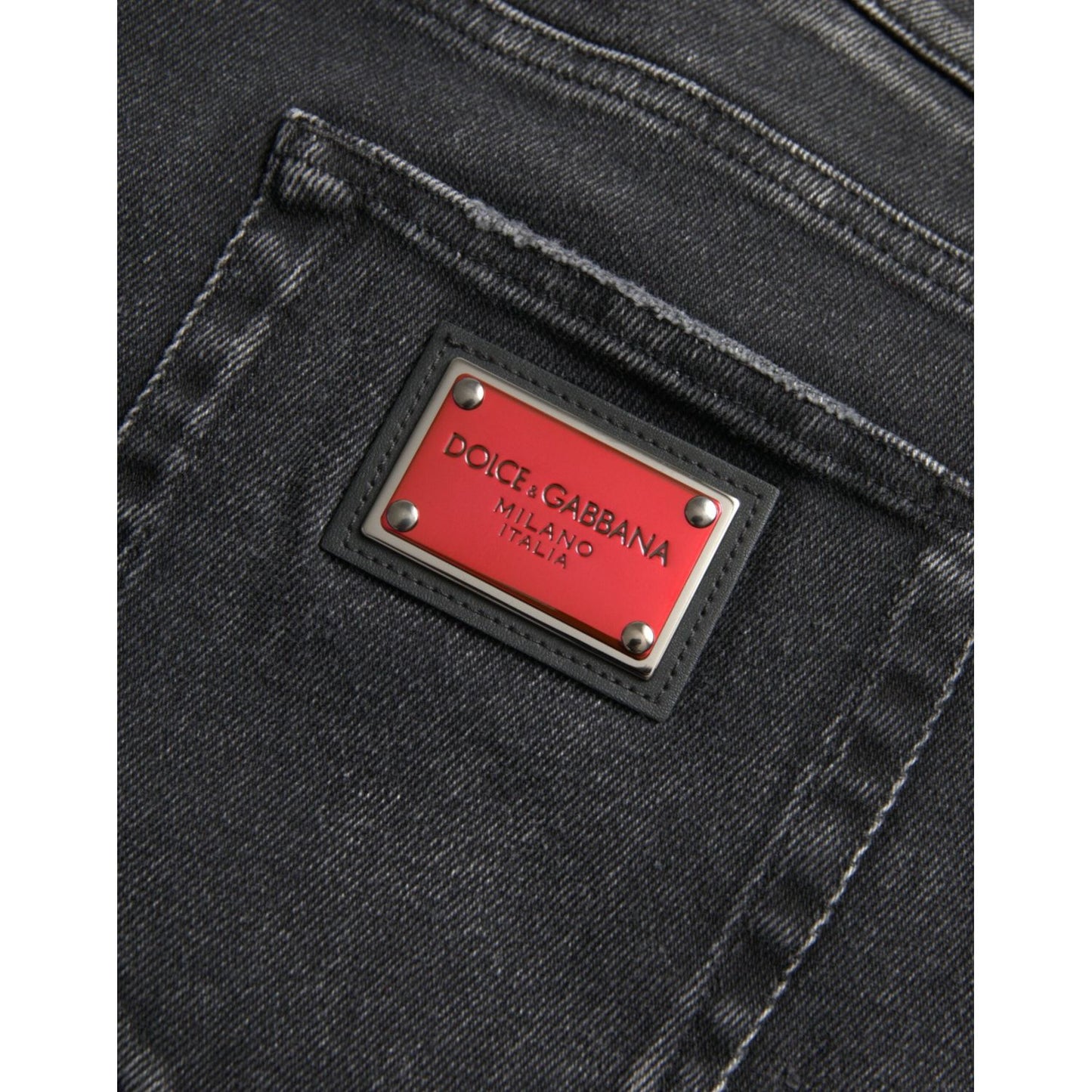 Dolce & Gabbana Gray Cotton Stretch Skinny Denim Logo Jeans PAN75280-56